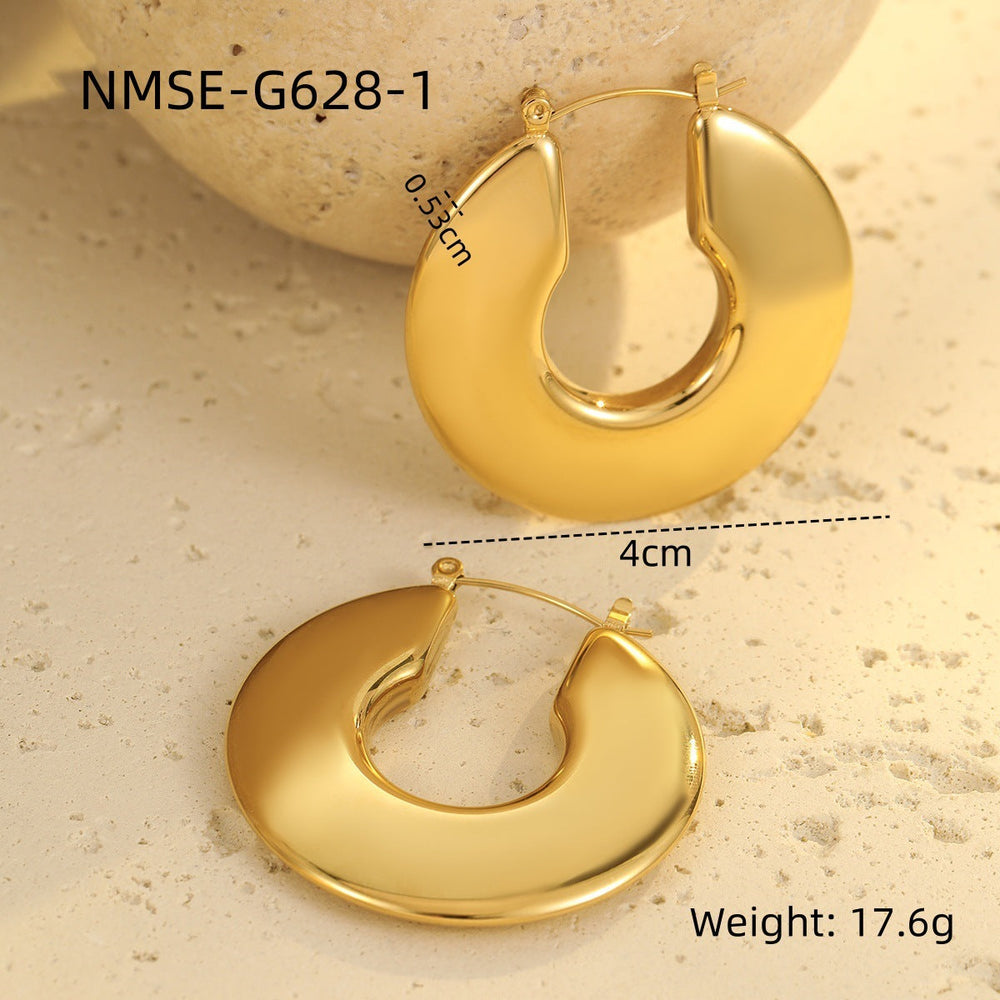 Texture Stainless Steel Earrings Retro High-Grade Hollow Out Cutout 18K Gold Titanium Steel Earrings Ornament