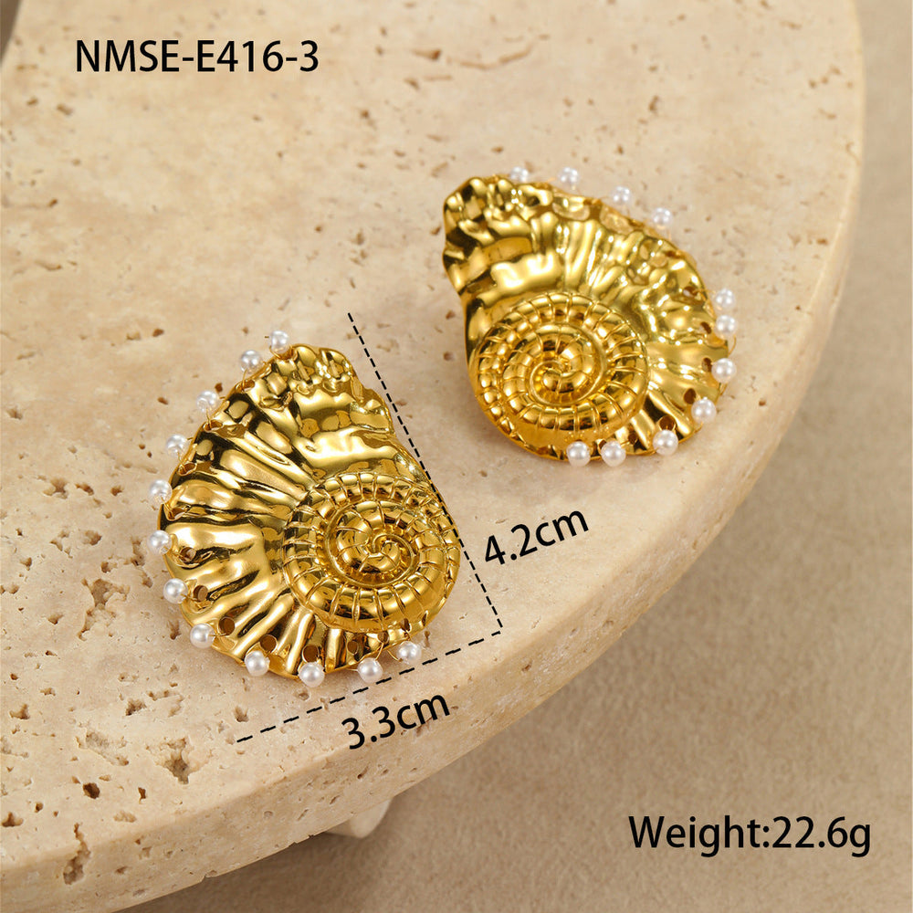Beach Vacation Pearl Conch Stainless Steel Studs Vintage Premium Graceful Personality Titanium Steel Earrings