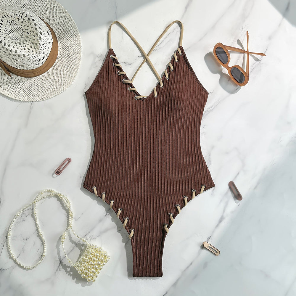 Black Eye Rope Color Matching Sexy Siamese Sling Swimwear