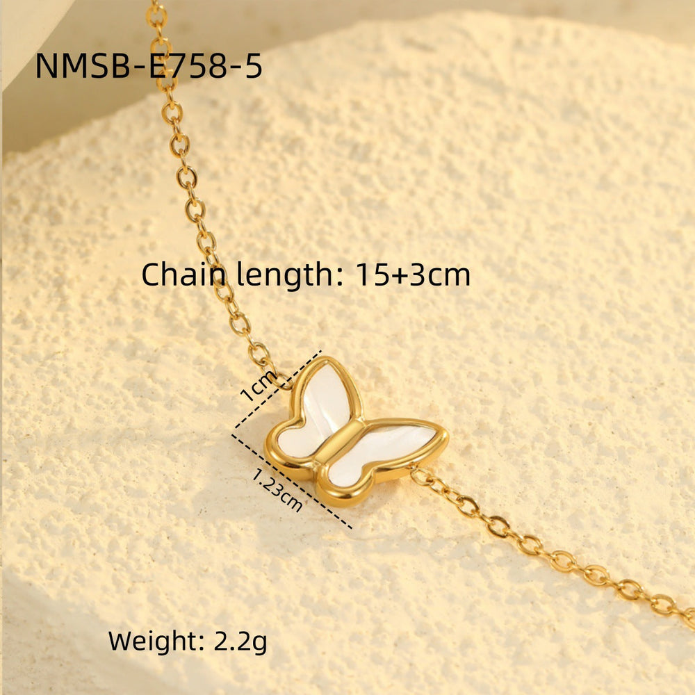 Shell Butterfly Necklace Jewelry Set Women Clavicle Chain Non Fading Ear Stud Ring
