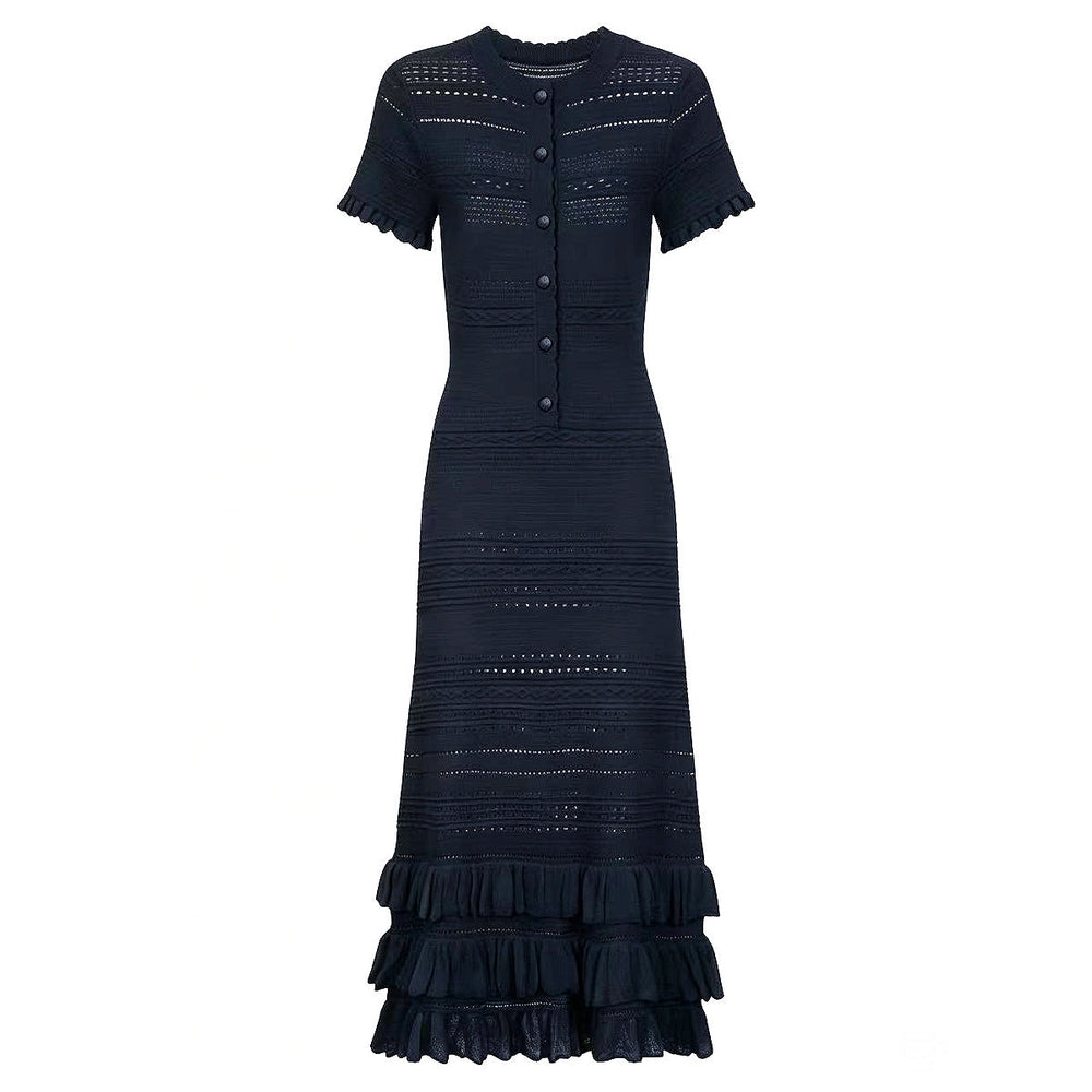 Summer Ladies Slim Fitting Slimming Fashionable Short Sleeve Stringy Selvedge Dress