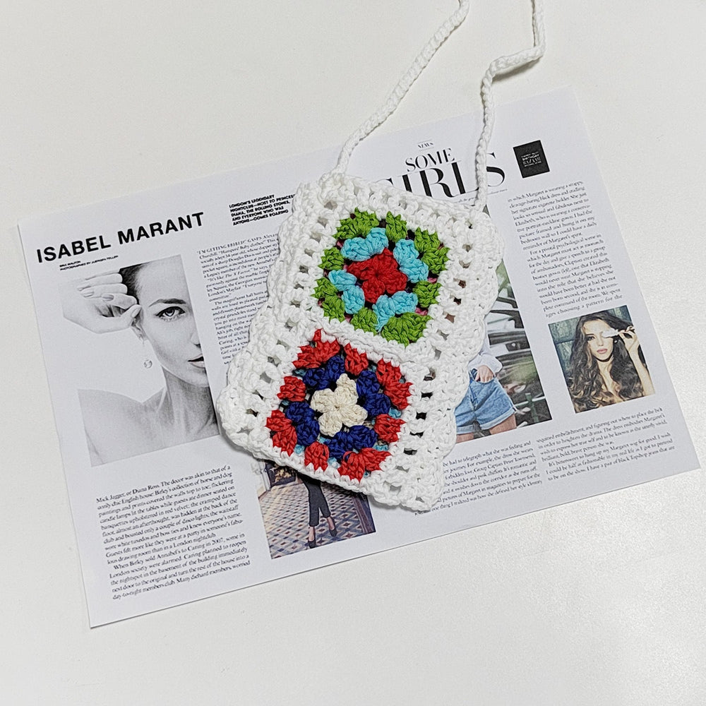 Handmade Knitting Wool Crochet Internet Celebrity Ethnic Mobile Phone Bag Mixed Color Random One-Piece Crossbody Bag