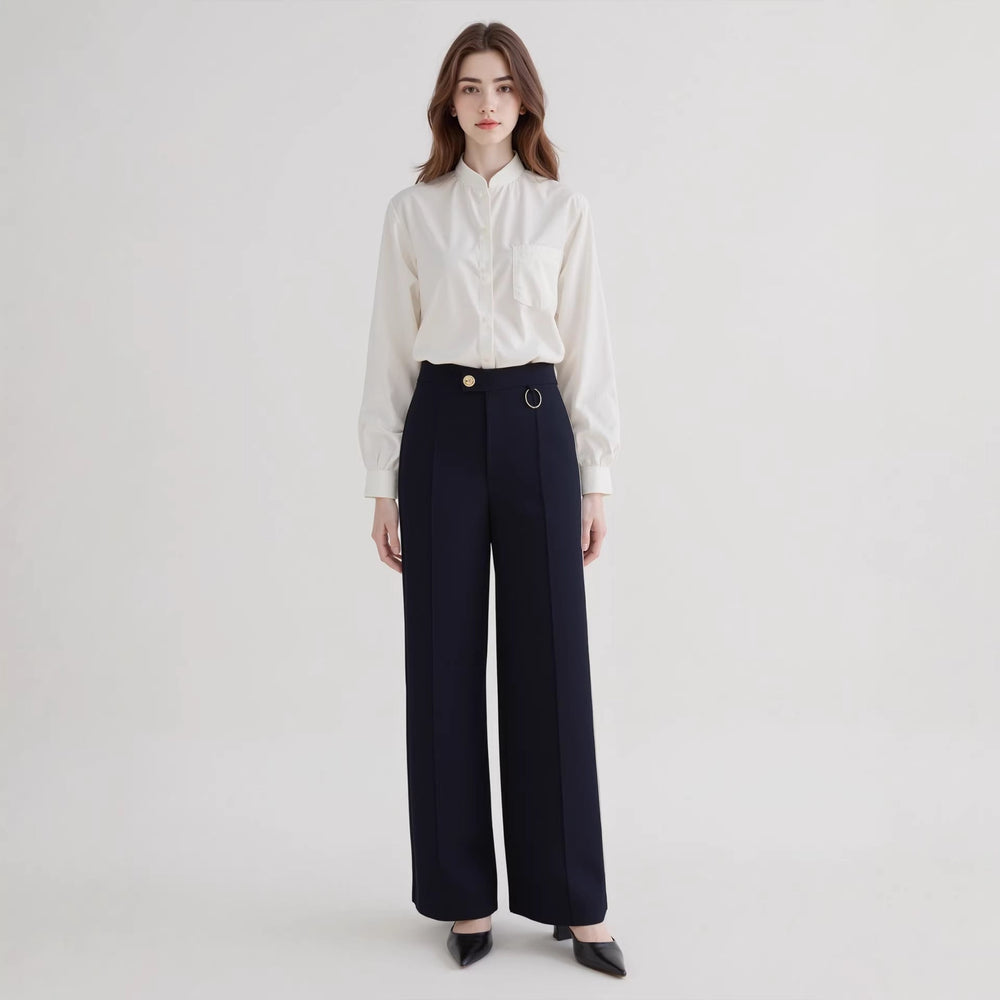 Women Trousers Elegant Office All Matching Irregular Waistline Design Micro Elastic Straight Work Pant