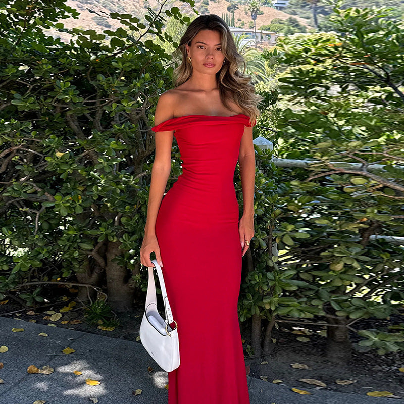 Off Shoulder Twist Fishtail Gown Dress Women Sexy Maxi Dress