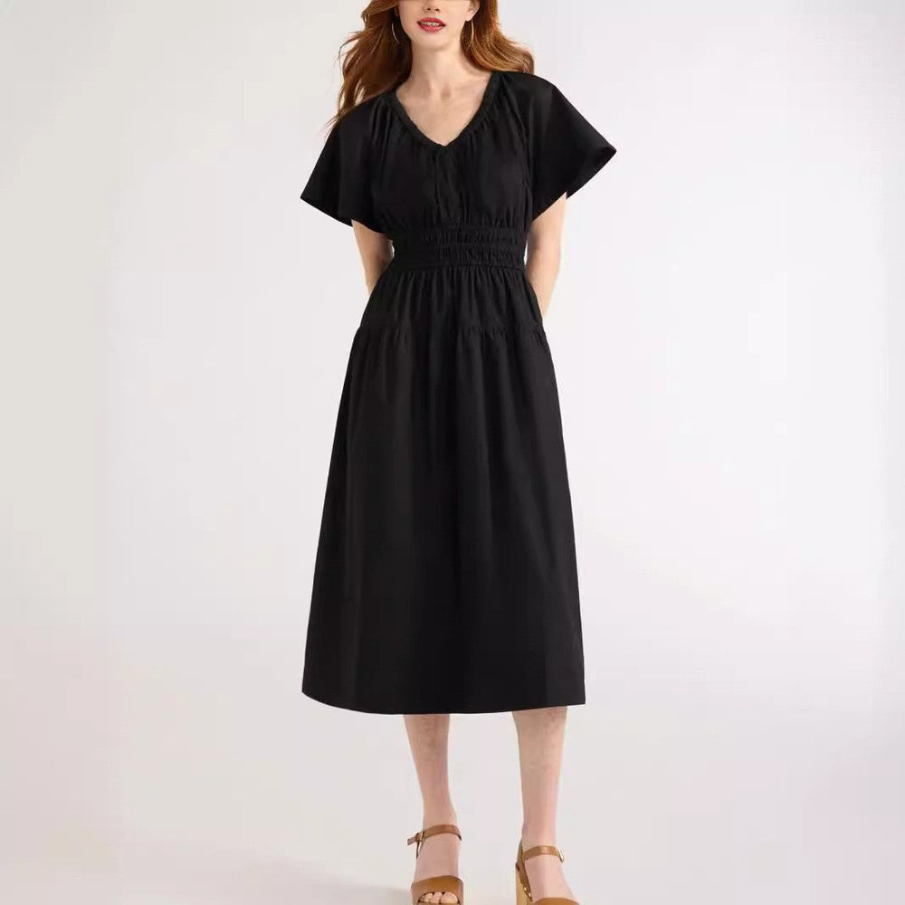 Summer Popular V neck Pleated Waist Tight Slimming Dress Dress