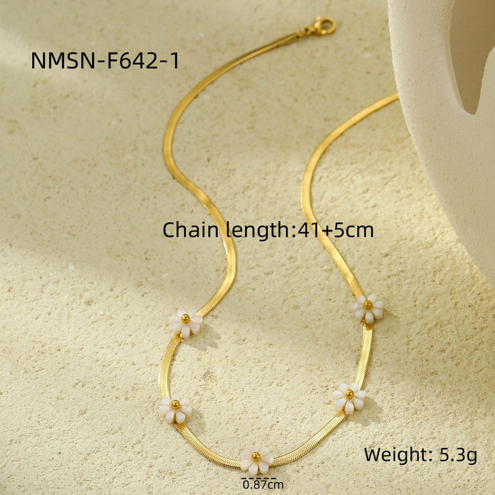 Internet Celebrity Stainless Steel Shell Little Daisy Floral Titanium Steel No Fading Necklace Clavicle Chain Women Jewelry