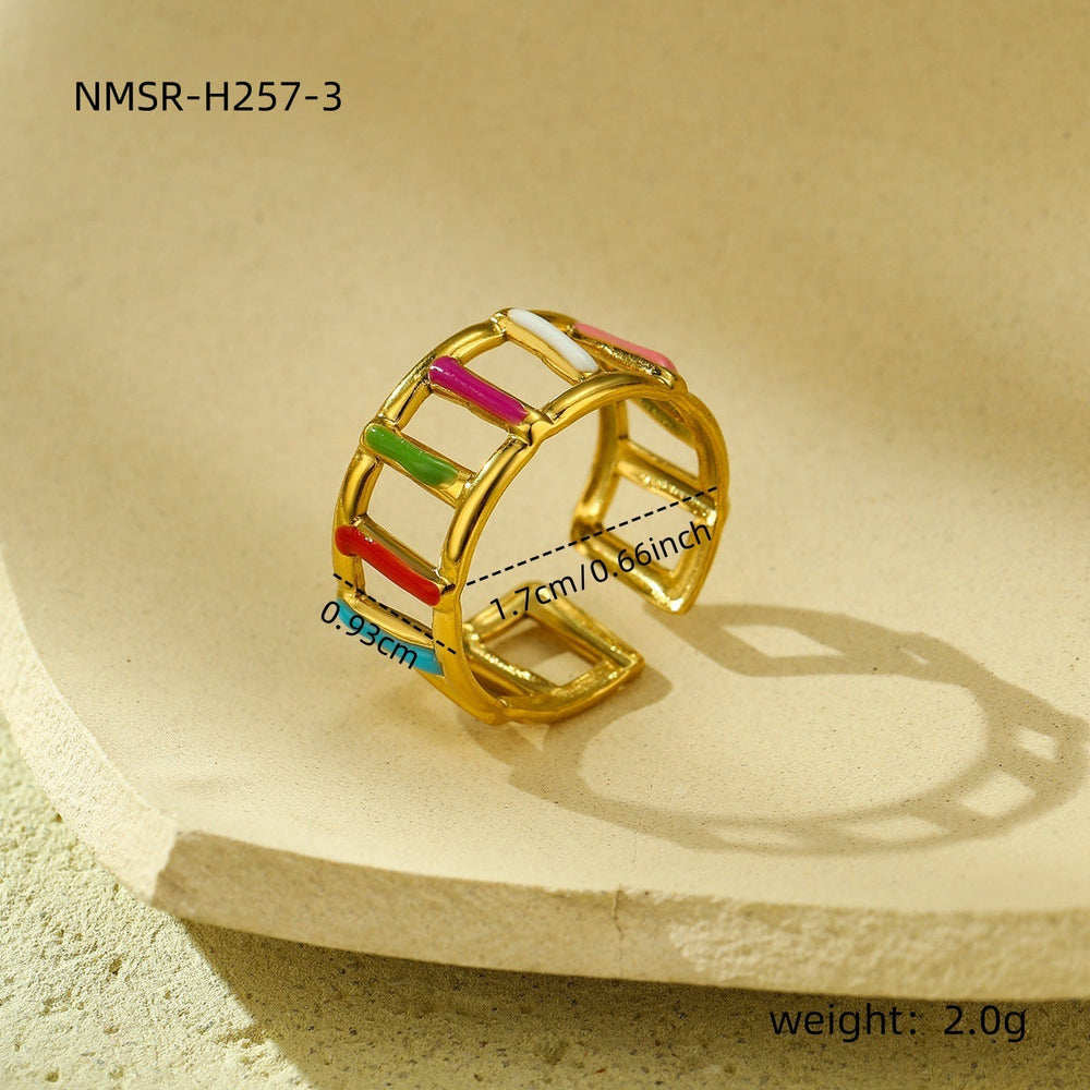 18K Gold Plated Stainless Steel Ring Women Geometric Abstract Colorful Oil Necklace Ring Ornament