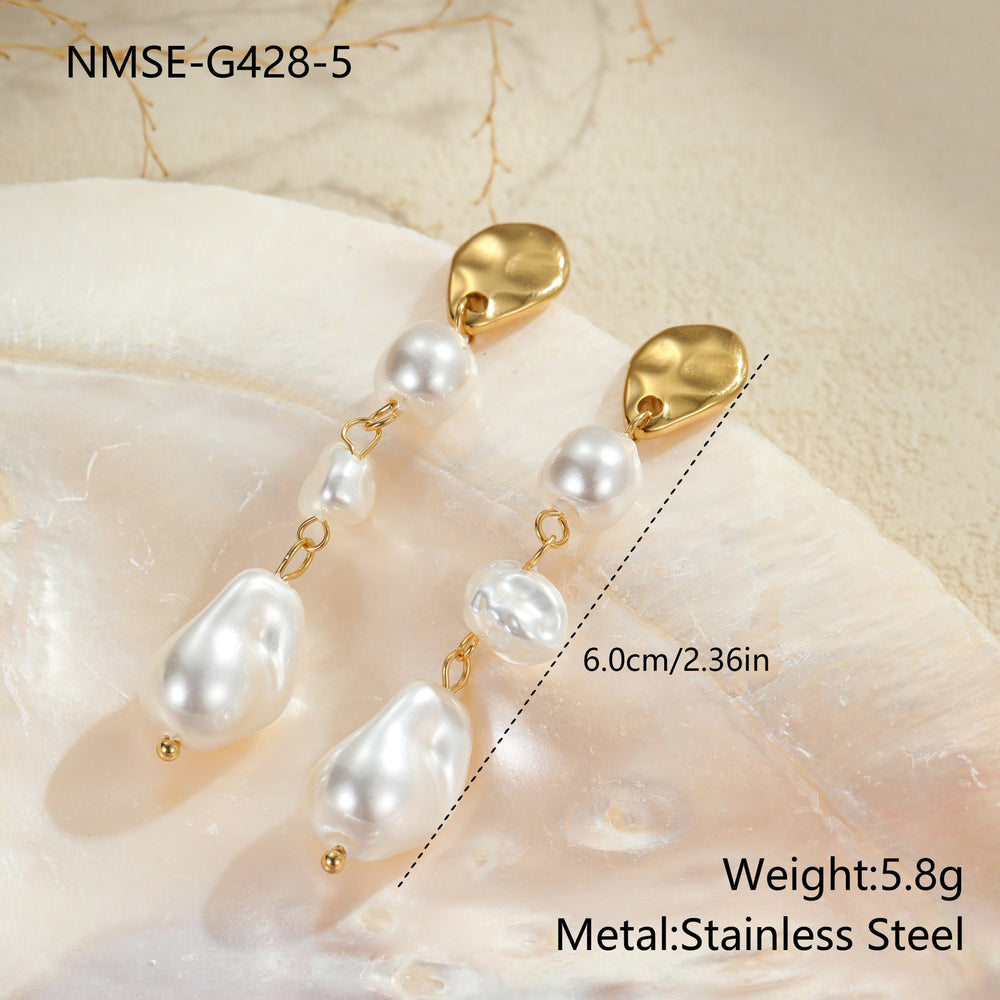 Retro Design Imitation Baroque Pearl Earrings Stainless Steel Earrings Plated 18K Gold Light Luxury Ear Rings