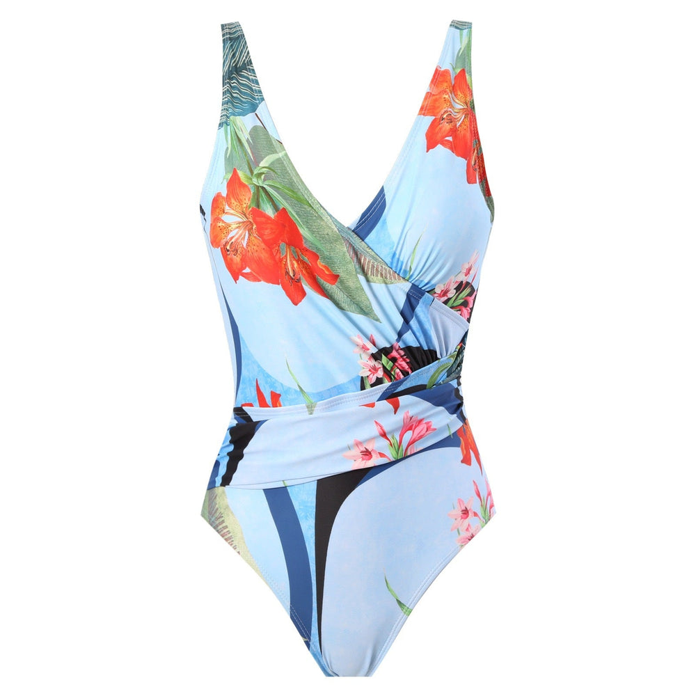 Two Piece Set Swimsuit Cross Belly Covering Printed Backless Sheath Dress Swimsuit