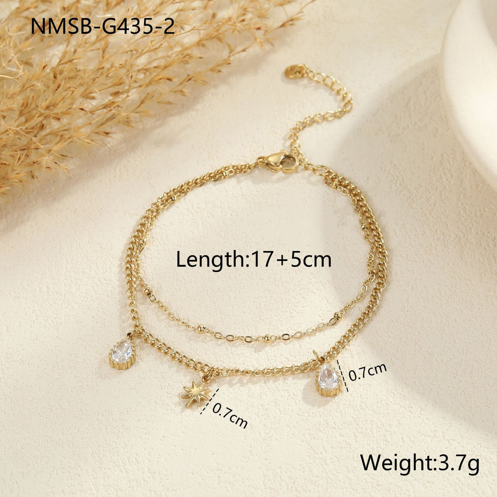 Double Layer Twin Clavicle Chain Stainless Steel Bracelet Eight Awn Star Inlaid Zircon Sold