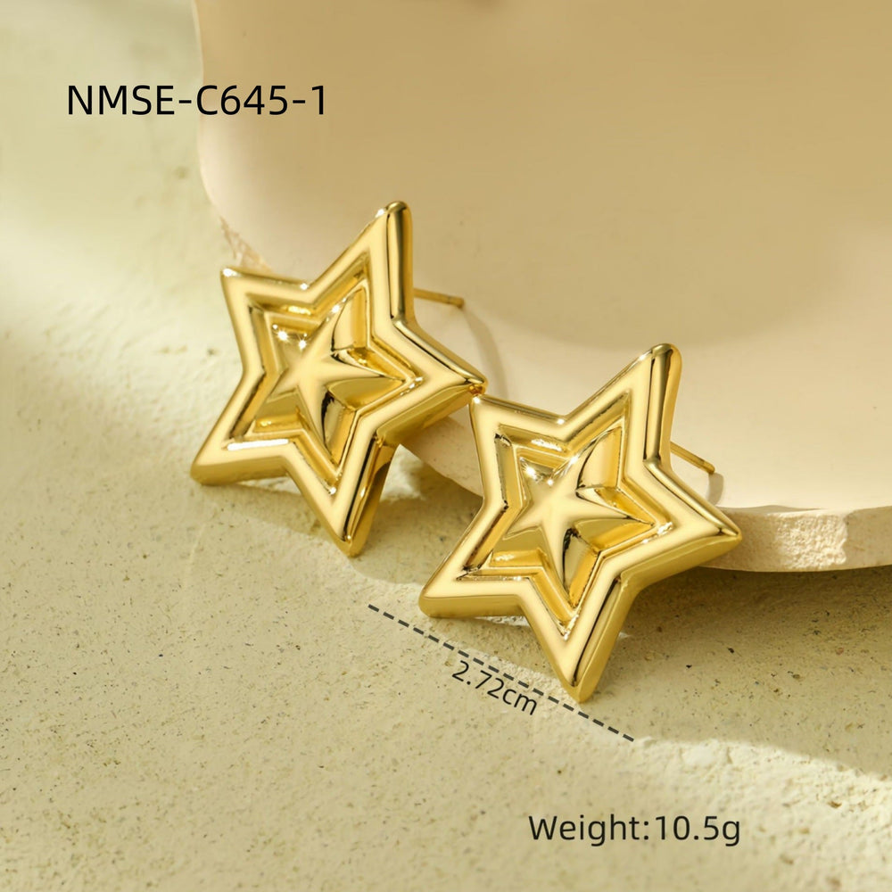 Light Extravagant Love Heart Geometric Abstract Square Titanium Steel Earrings Back Shaped Five Pointed Star High Grade Stainless Steel Earrings