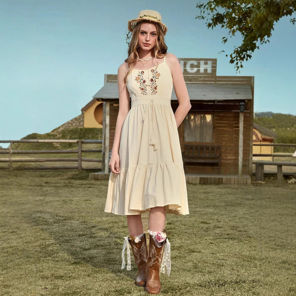 Off Shoulder Ethnic Strap Dress Flab Hiding Summer Beautiful Vacation Seaside Dress