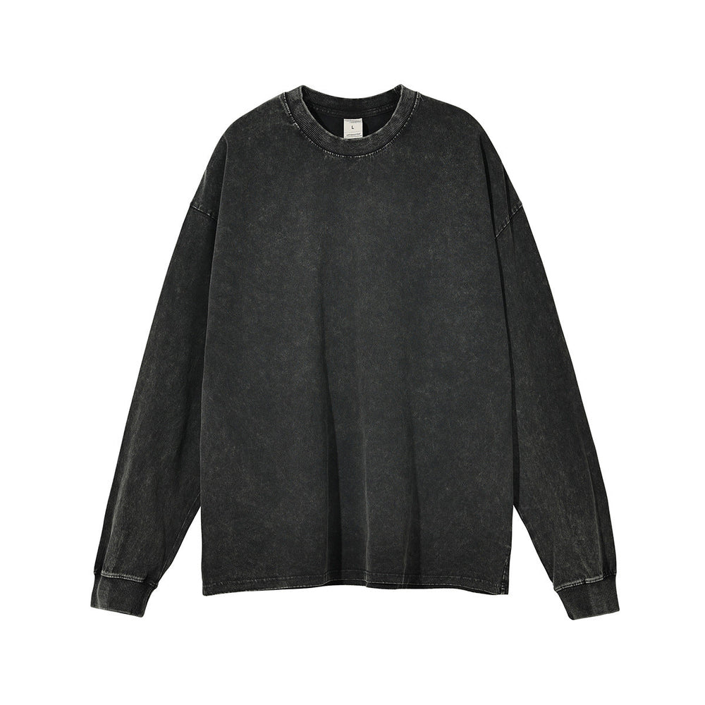 Wax Dye Long Sleeved T Autumn Winter Solid Color Washed Sweatshirt