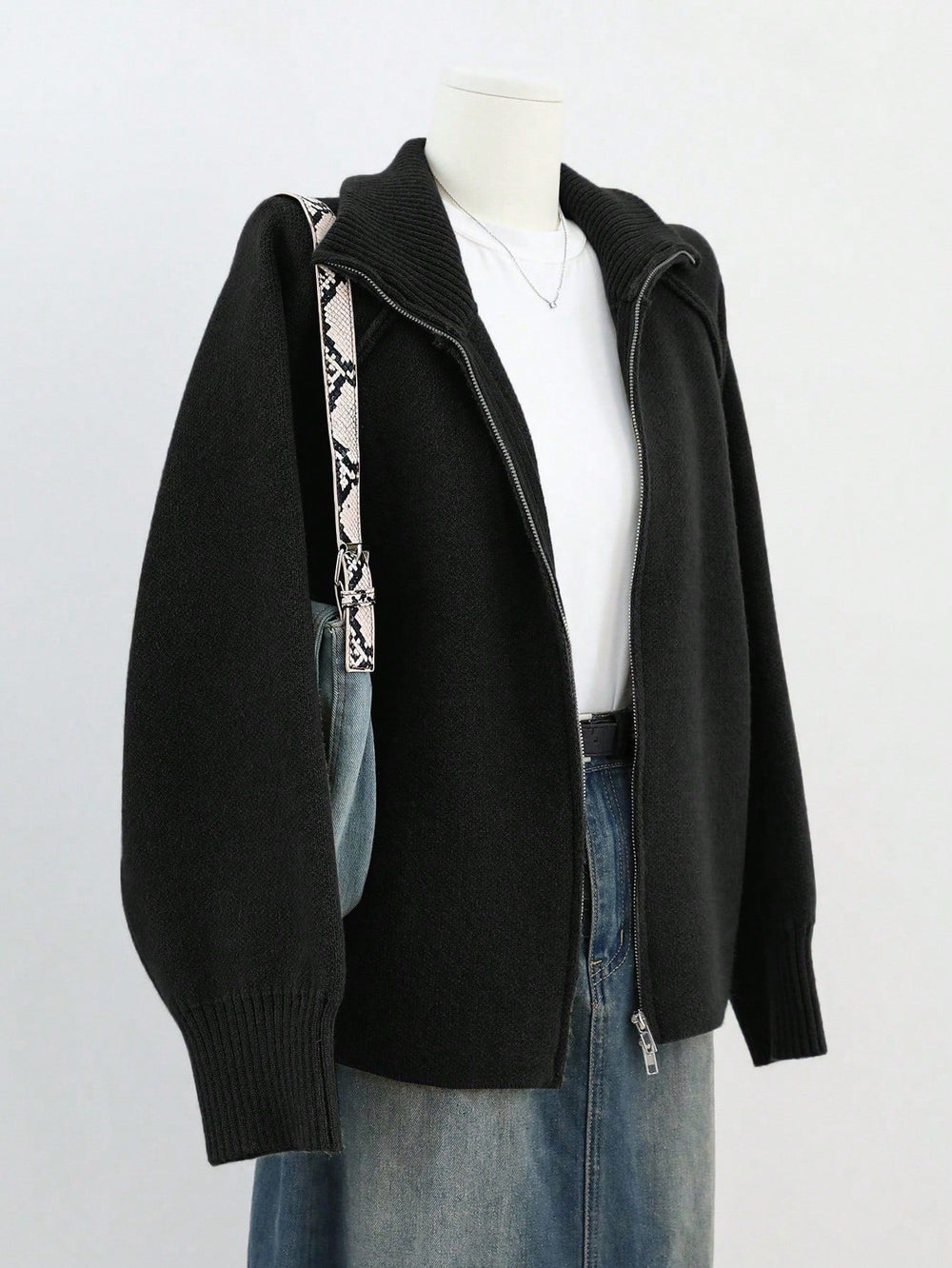 Lazy Sweater Coat Women Autumn Winter Korean Solid Color Stand Collar Zipper Knitted Cardigan Top