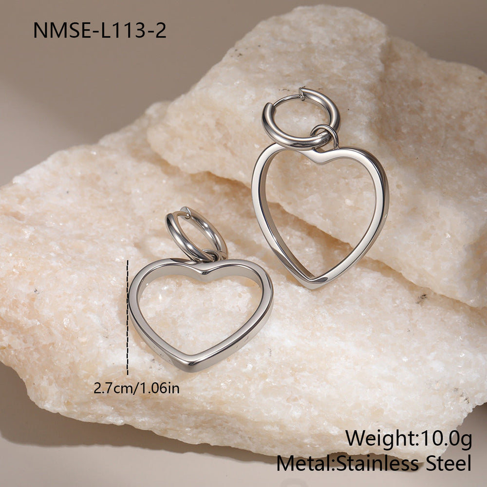 Personalized Heart Shaped Hollow Out Cutout Stainless Steel Earrings Women Niche Simple All Match Ear Jewelry