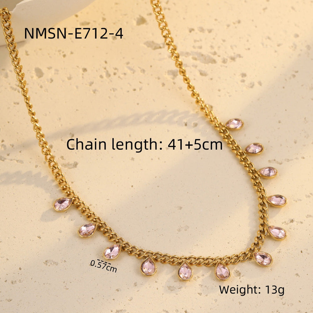 Classic Stainless Steel Color Rhinestone Tassel Necklace Women Twin Titanium Steel Clavicle Chain Jewelry