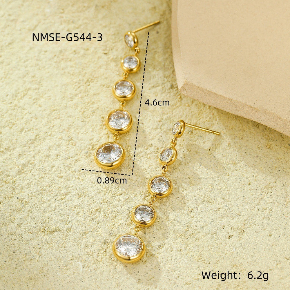 Niche High Grade Stainless Steel Earrings Zircon Tassel Temperamental Personality 18K Gold Titanium Steel Earrings