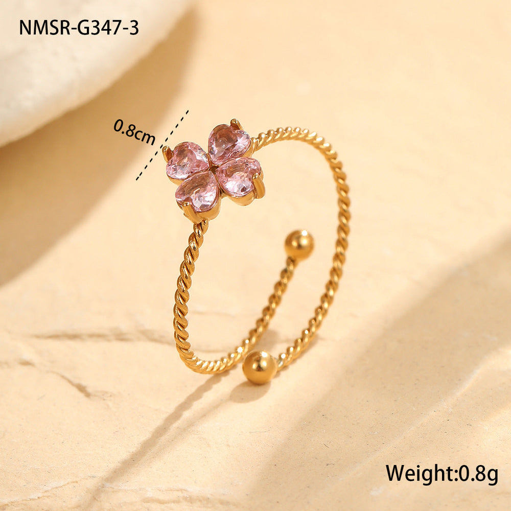 Stainless Steel Elegant Clover Opening Ring Ring Light Luxury High Sense Hand Accessories
