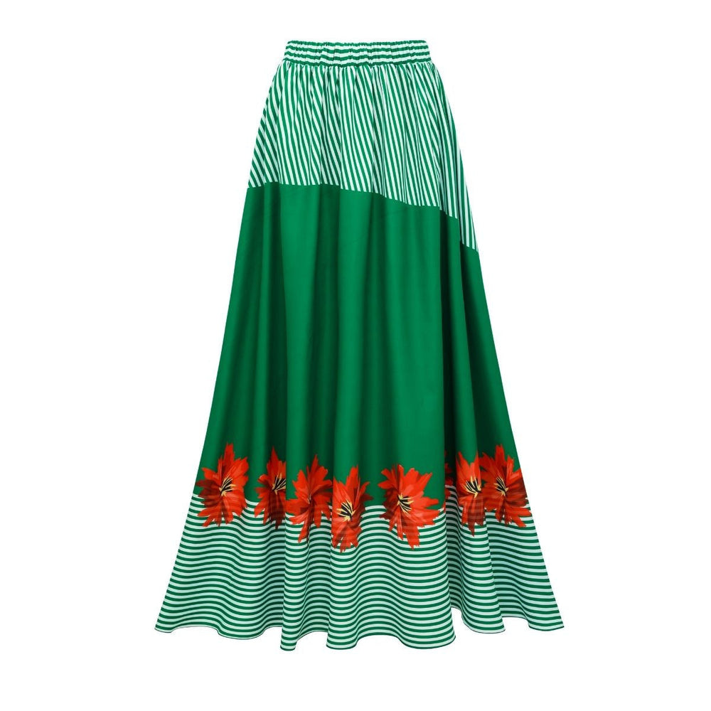 Swimsuit Green Striped Floral Stitching Swimsuit Women Tube Top Swimsuit