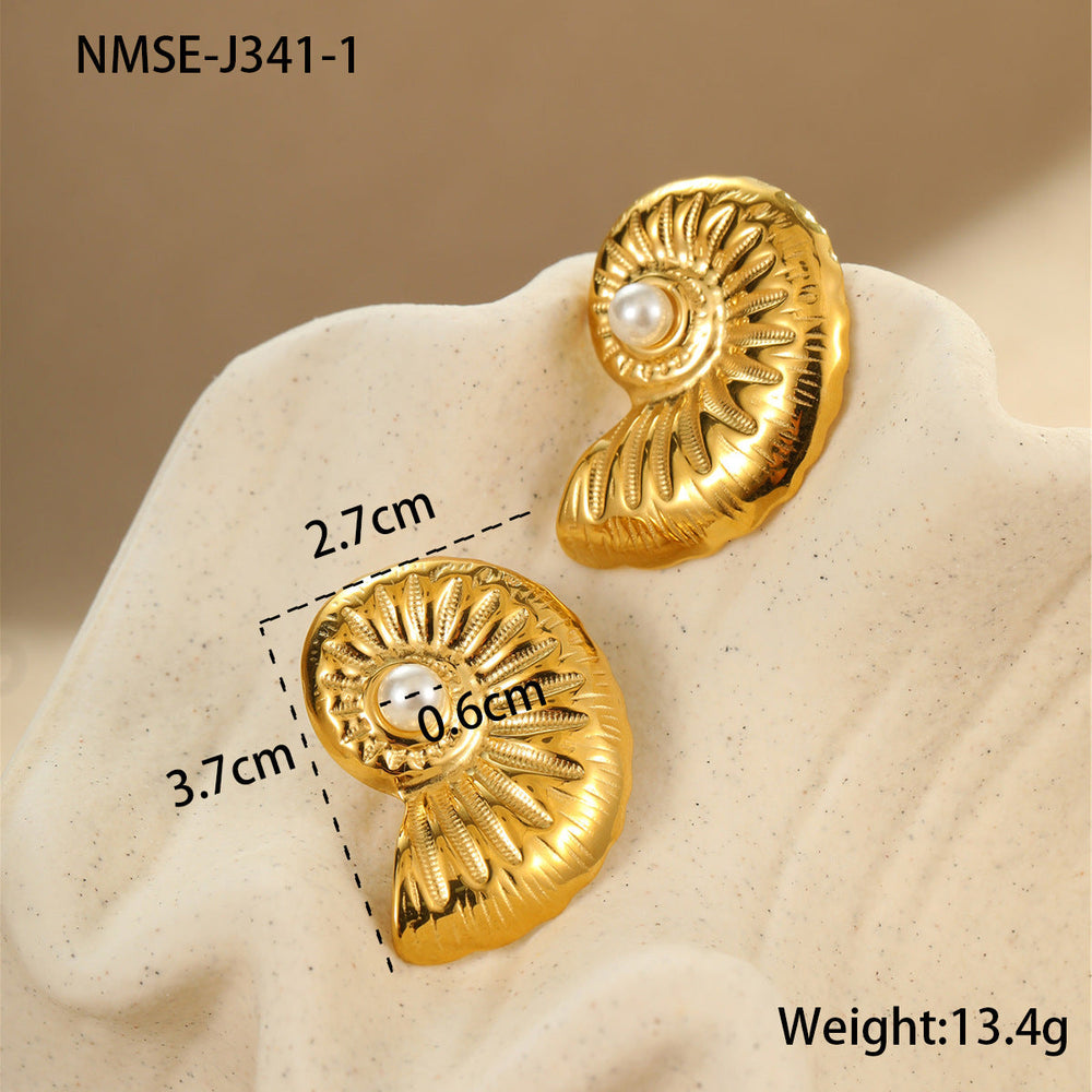 Beach Vacation Pearl Conch Stainless Steel Studs Vintage Premium Graceful Personality Titanium Steel Earrings
