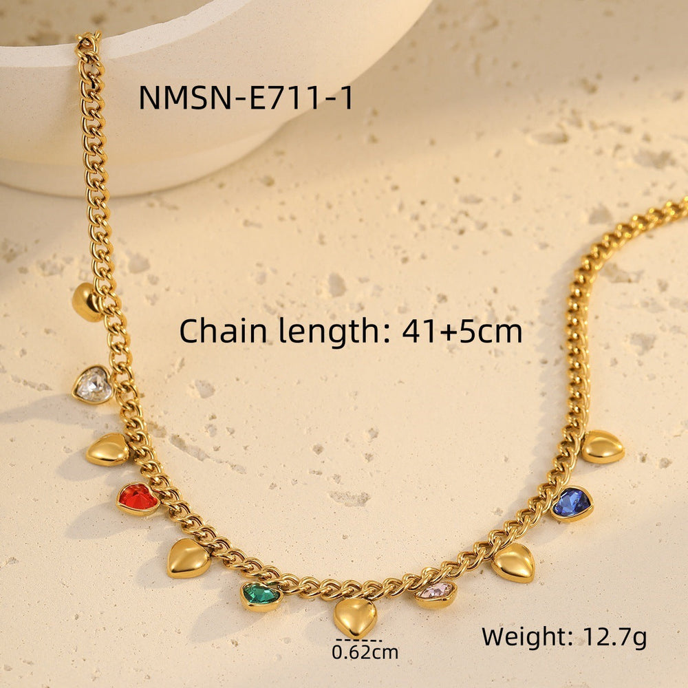 Classic Stainless Steel Color Rhinestone Tassel Necklace Women Twin Titanium Steel Clavicle Chain Jewelry