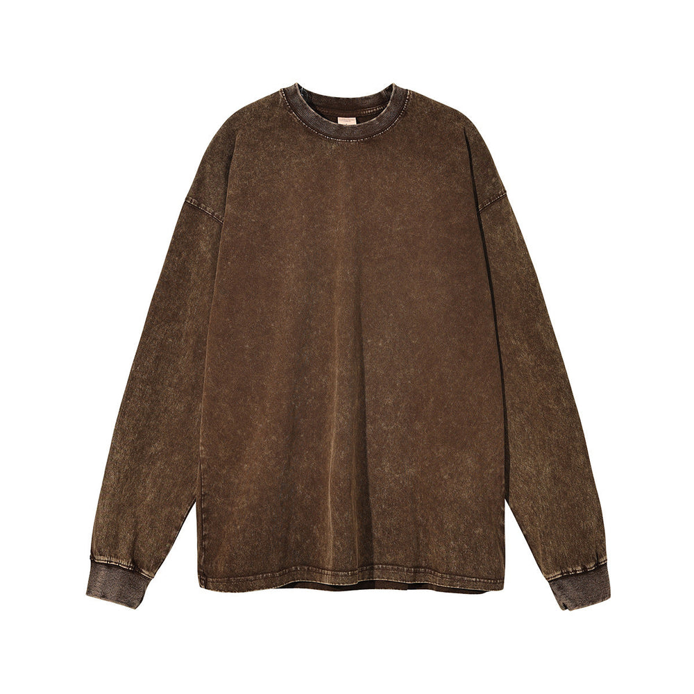 Wax Dye Long Sleeved T Autumn Winter Solid Color Washed Sweatshirt