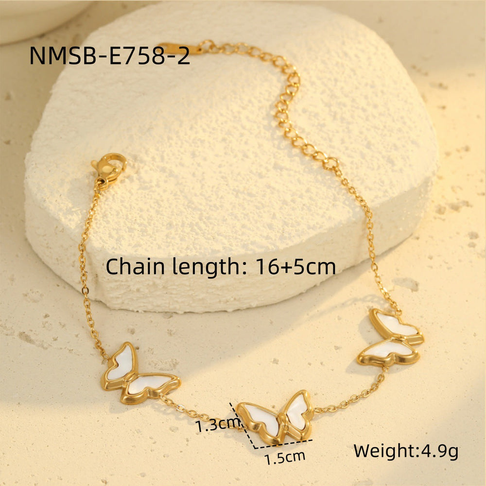 Shell Butterfly Necklace Jewelry Set Women Clavicle Chain Non Fading Ear Stud Ring