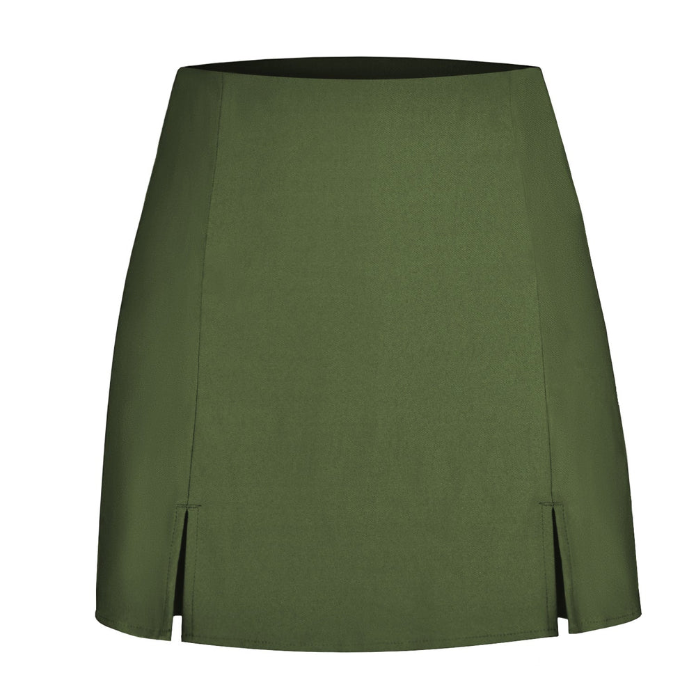 Double Slit Casual Pantskirt Thin Coat with Zip High Waist Short Pantskirt