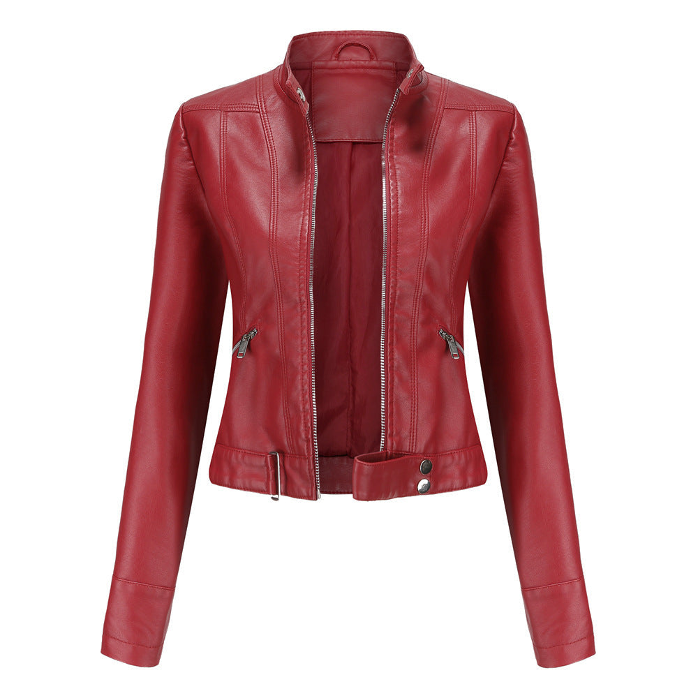 New Leather Coat Women Short Jacket Spring Autumn Stand Collar Lady Leather Jacket Women Clothing Thin Leather Coat