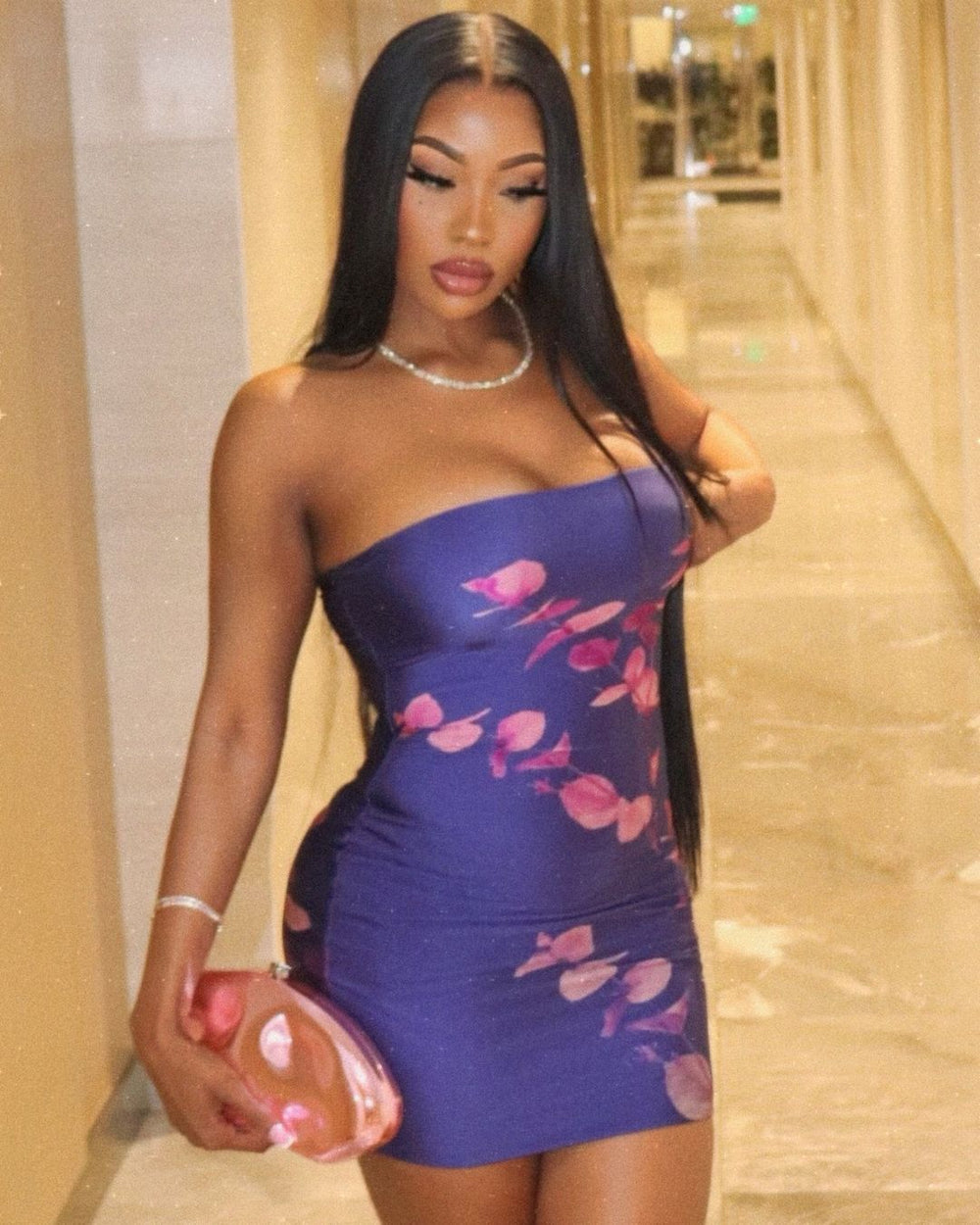 Sexy Tube Top Party Slim Fit Slimming Printed Sexy Hip Short Dress