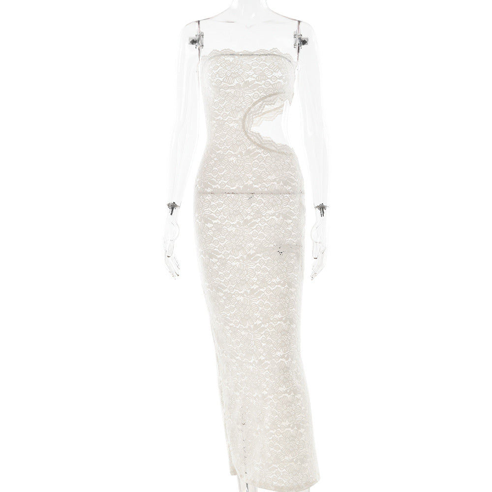 Summer Sexy Lace Hollow Out Cutout Split Women Tube Top Dress