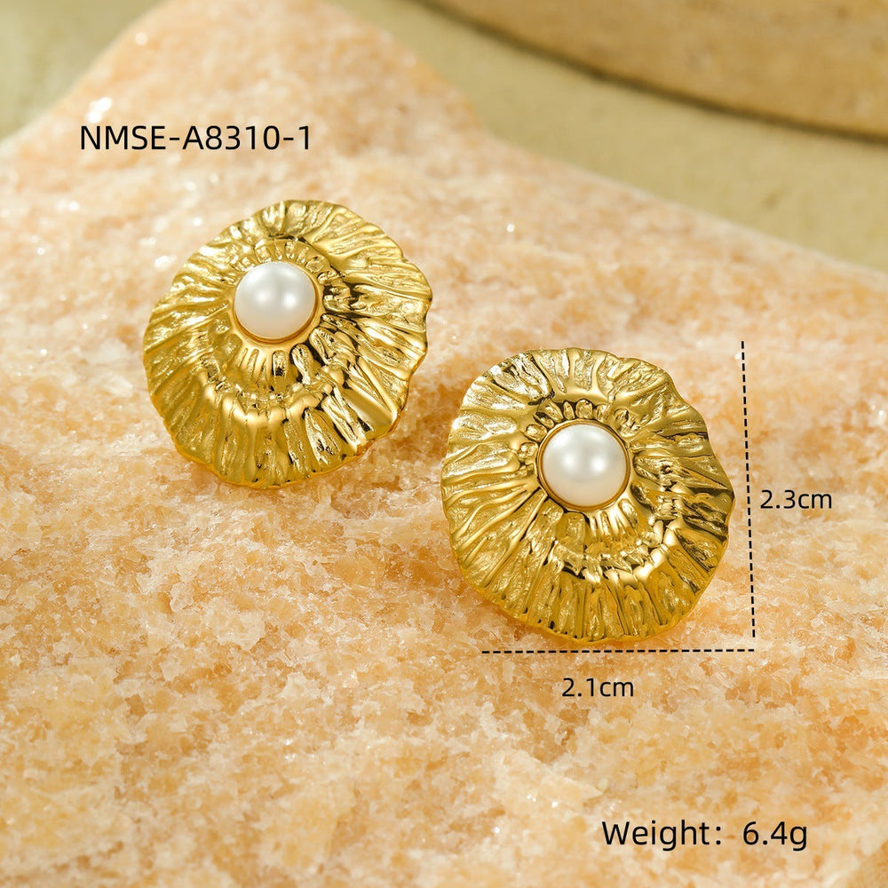 Simple Titanium Steel Geometric Abstract Pleated Pearl Stainless Steel Studs High Grade Delicate Earrings Women