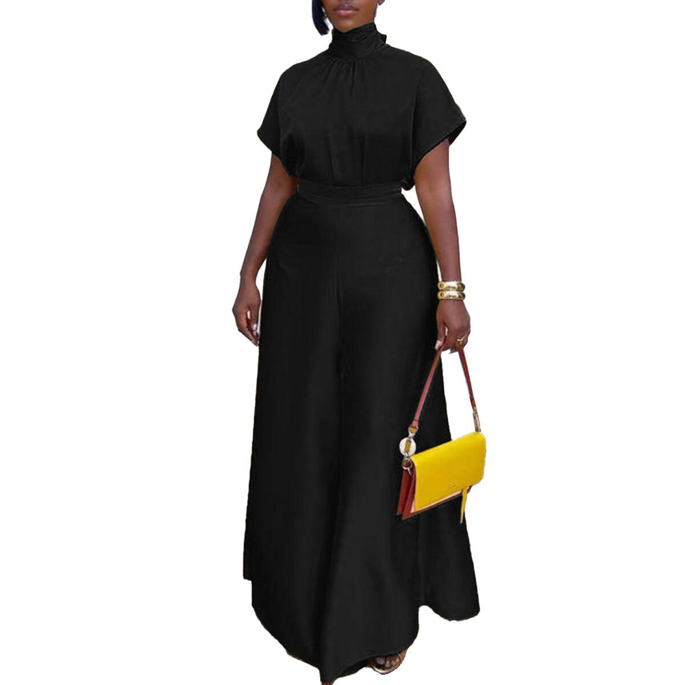 Satin Silky Strap Flounced Sleeve Wide Leg Two Piece Sets