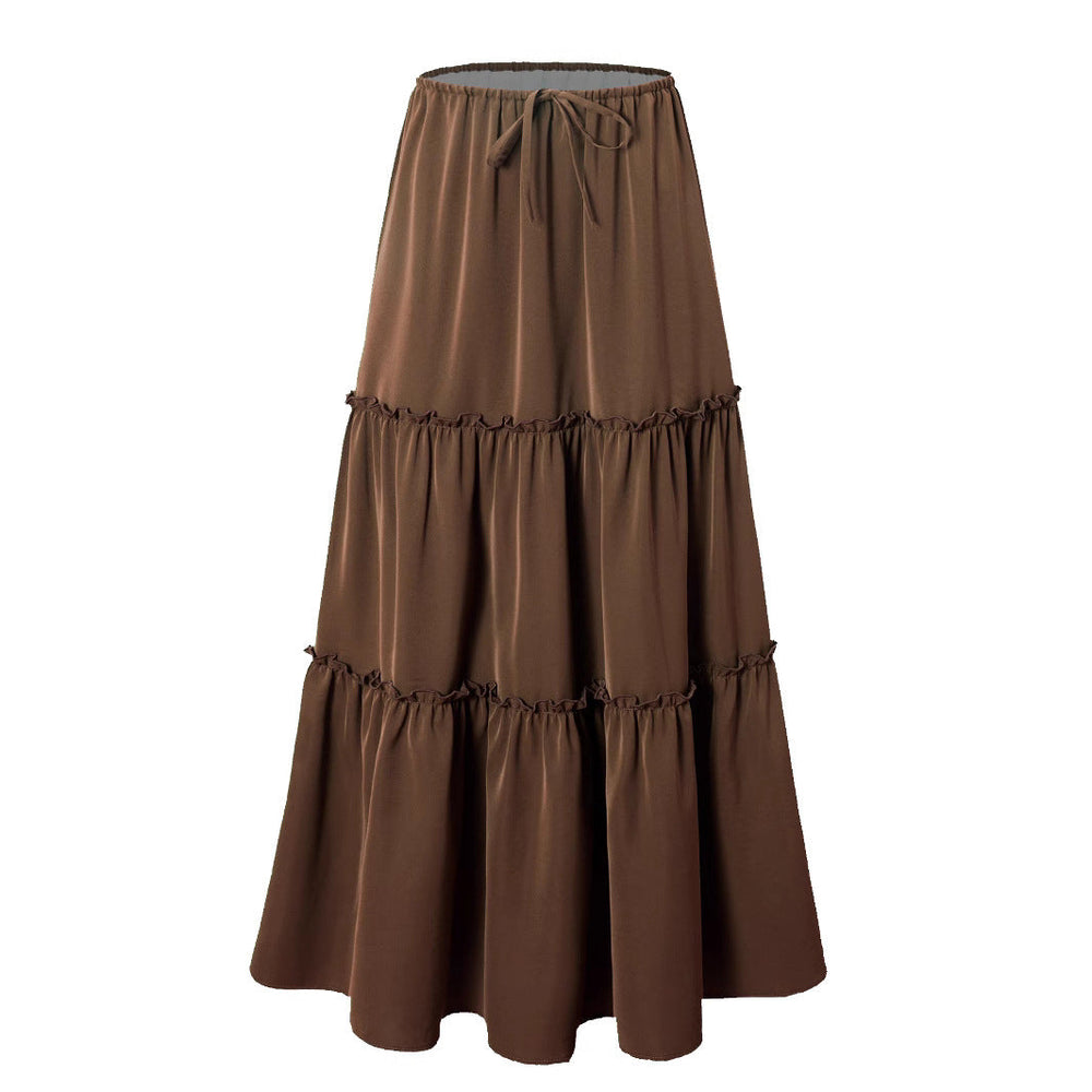 Women High Waist Elastic Pocket Long Adjustable Lace up Skirt Women
