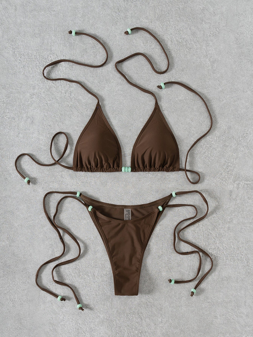 Bikini Solid Color Beaded Lace up Sexy Split Bikini Swimsuit Swimwear Women