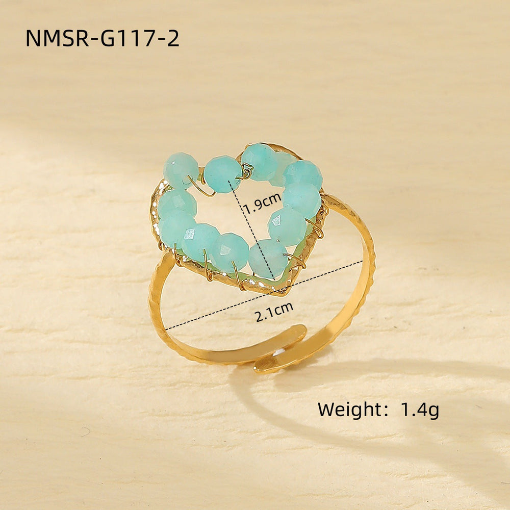 Blue Natural Stone Love Design Titanium Steel Ring Women Arrival Minority High Grade Stainless Steel Ring