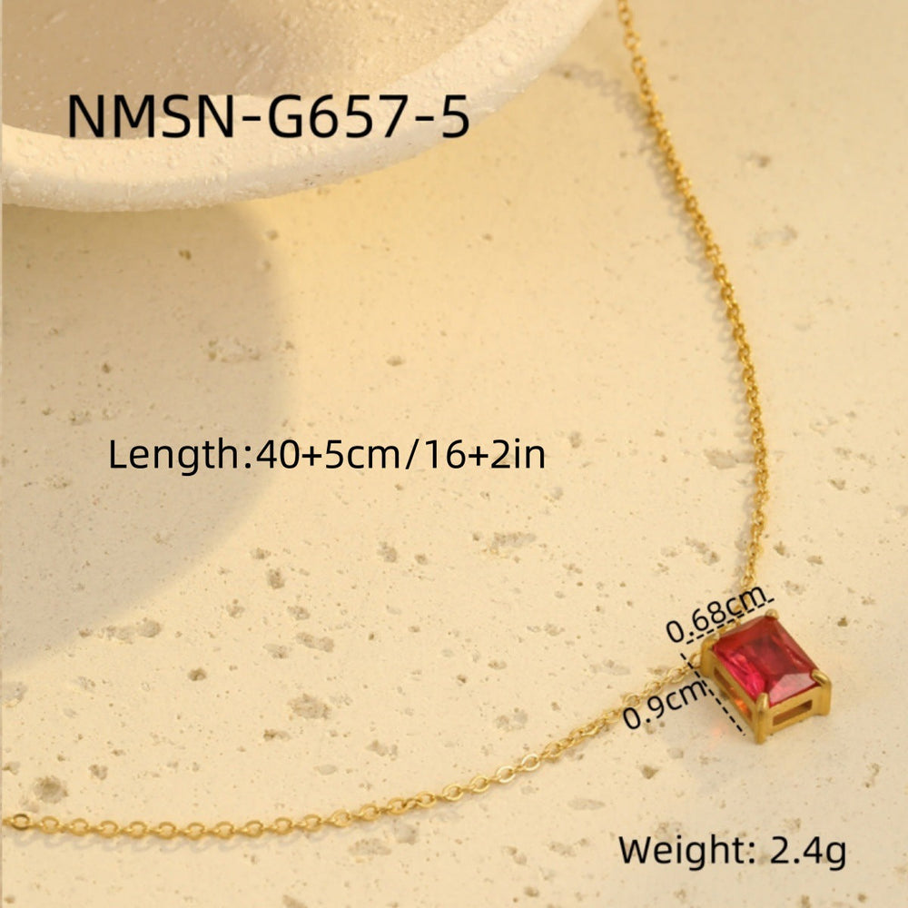 Light Luxury High Grade Stainless Steel Necklace Square Zircon Embellished Simple All Match Women Titanium Steel Clavicle Chain