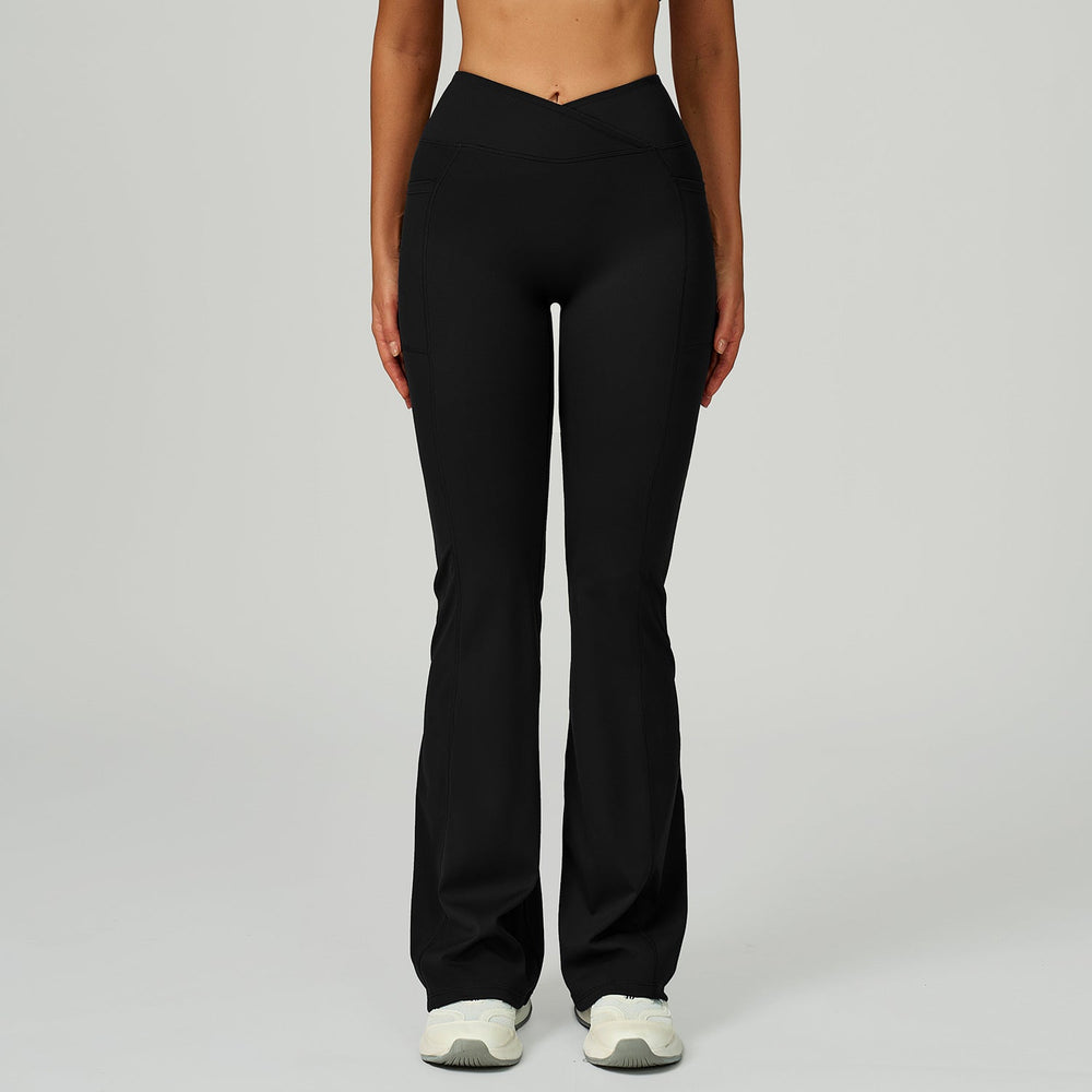 High Waist Nude Feel Bell Bottom Pants Women Cross Waist Wide Leg Bootcut Trousers Outdoor Casual Sports Bell Bottom Pants
