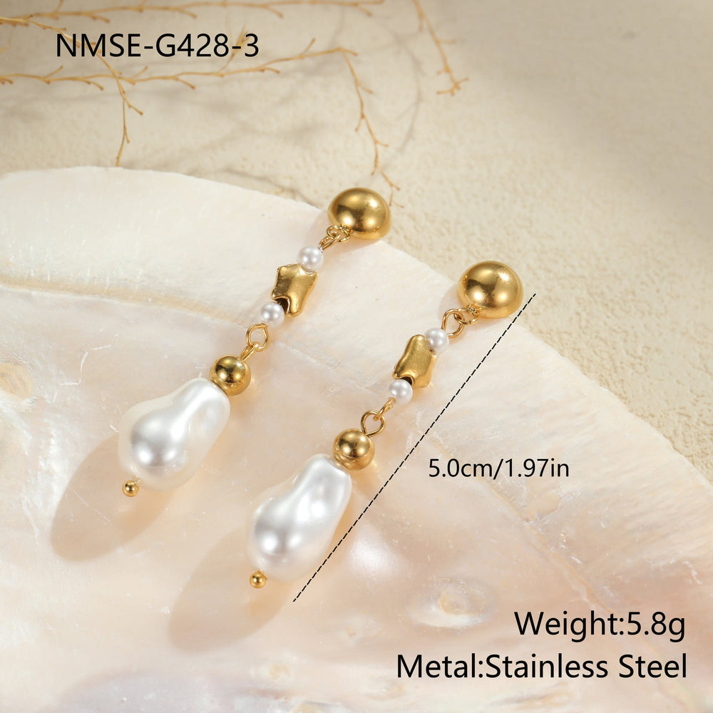 Retro Design Imitation Baroque Pearl Earrings Stainless Steel Earrings Plated 18K Gold Light Luxury Ear Rings