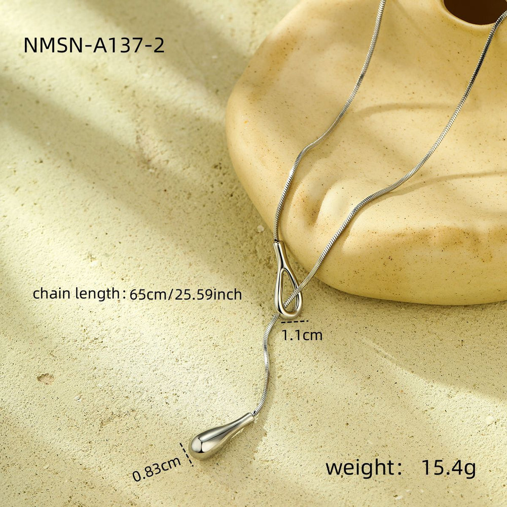 Stainless Steel Necklace Long Water Drop Pull out Y Shaped Chain Necklace for Women Cold Necklace for Women