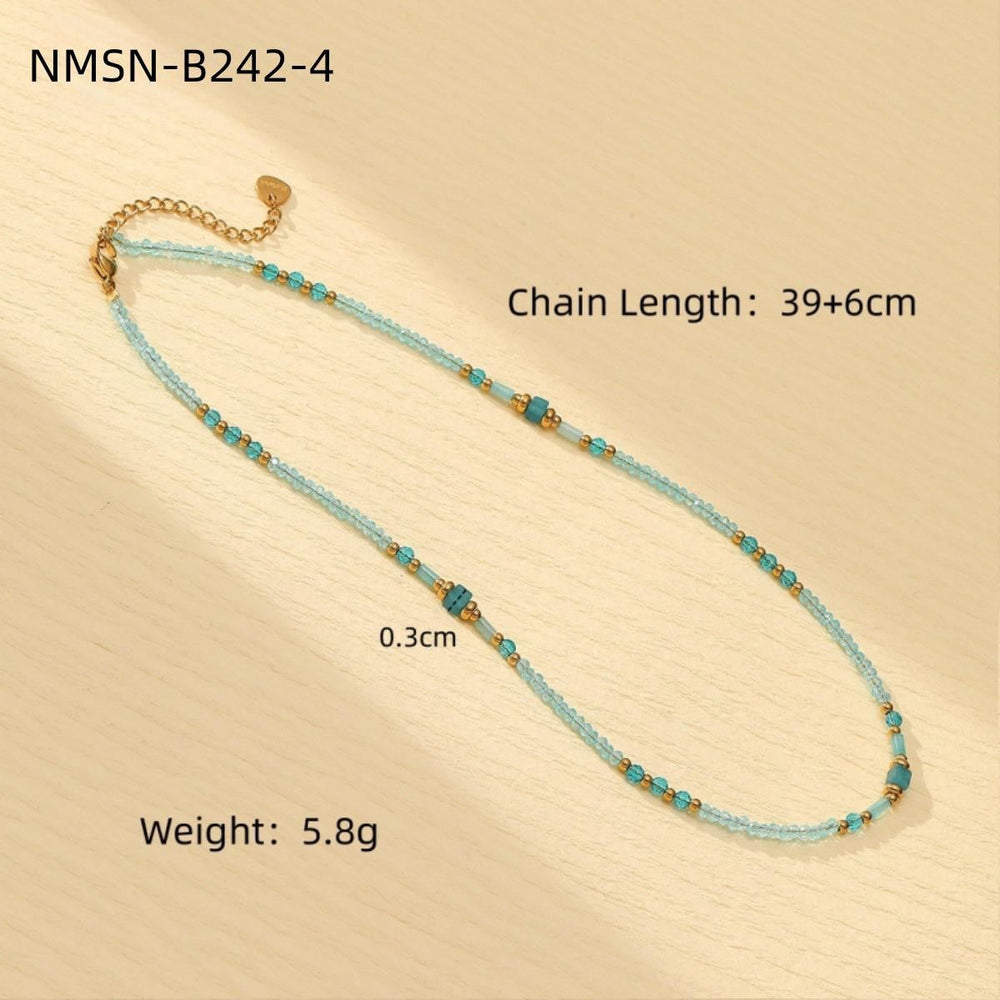 Blue Color Natural Stone Handmade Beaded Titanium Steel Necklace Affordable Luxury All Match Freshwater Pearl Embellished
