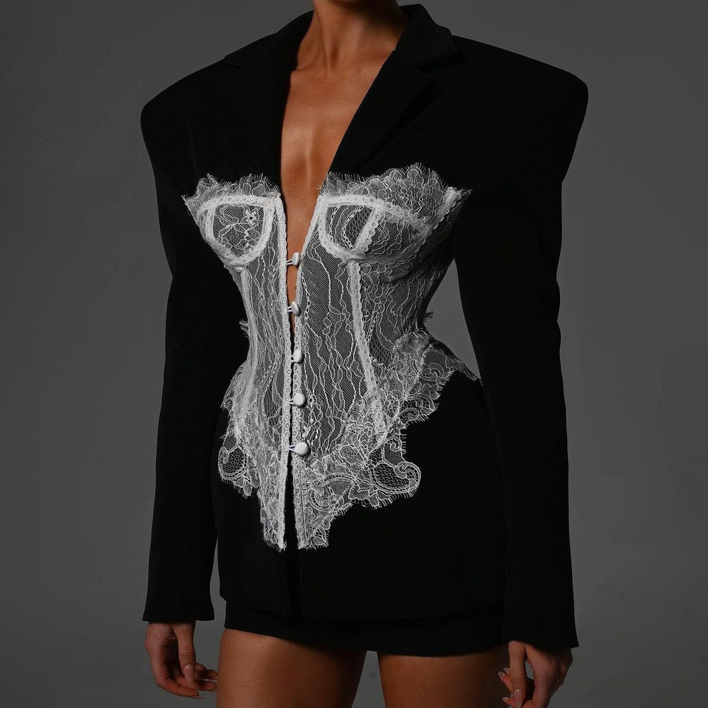 Personalized Design Lace Stitching Women Sexy Waist Slim Shoulder