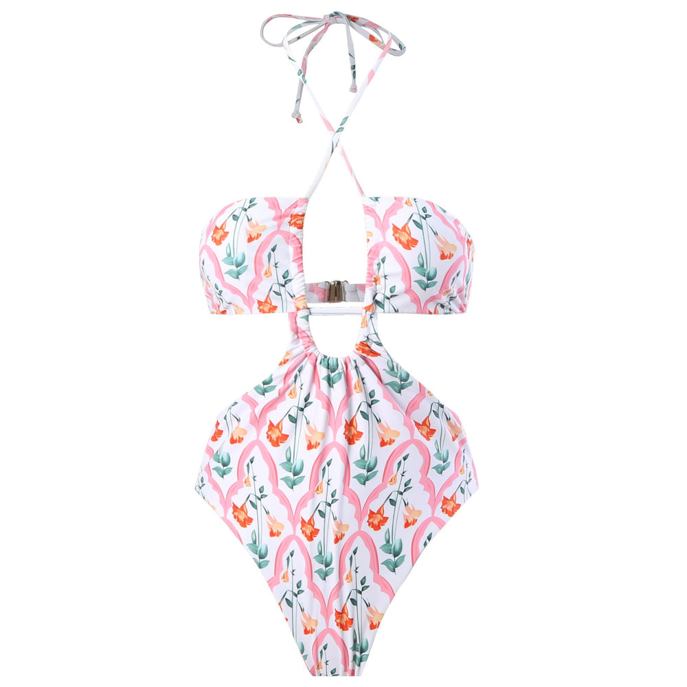 Sexy Double Sided One Piece Swimsuit Pleated Halter Bikini Suit Chiffon Dress