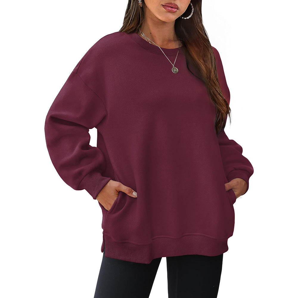 Autumn Winter Women round Neck Long Sleeved Sweatshirt Pullover Fleece Sweater