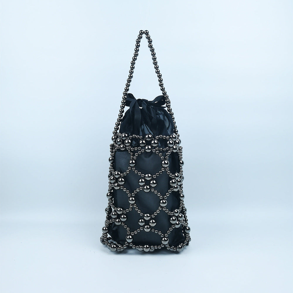 Fashionable Western Small Carrying Bag Beads Bag Silver Beads Bag Solid Color Hollow Out Cutout Bag Handbags