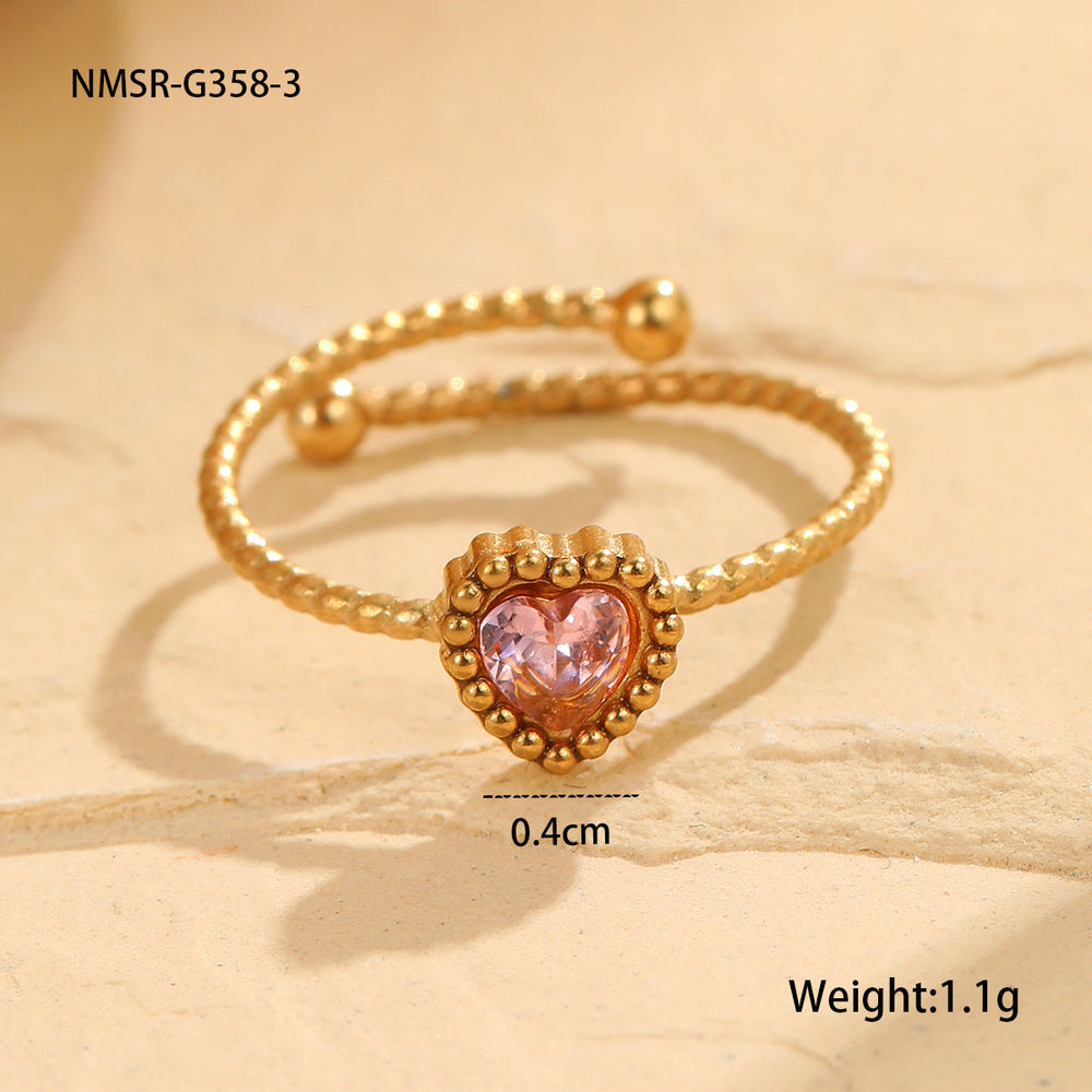 Elegant Retro Love Inlaid Zircon Stainless Steel Ring Niche Open Ring Jewelry
