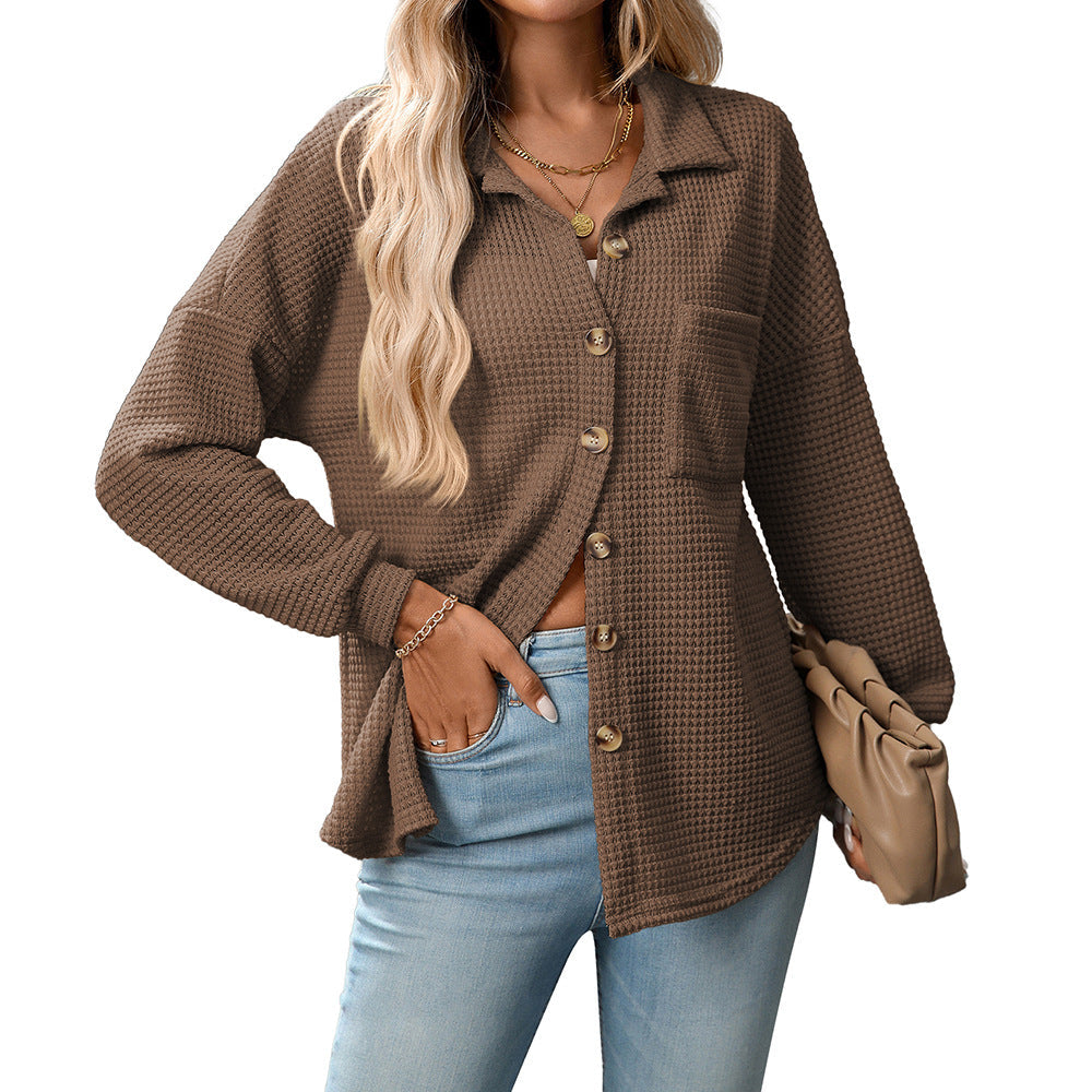 Women Autumn Winter Loose Waffle Casual Office All Matching Shirt
