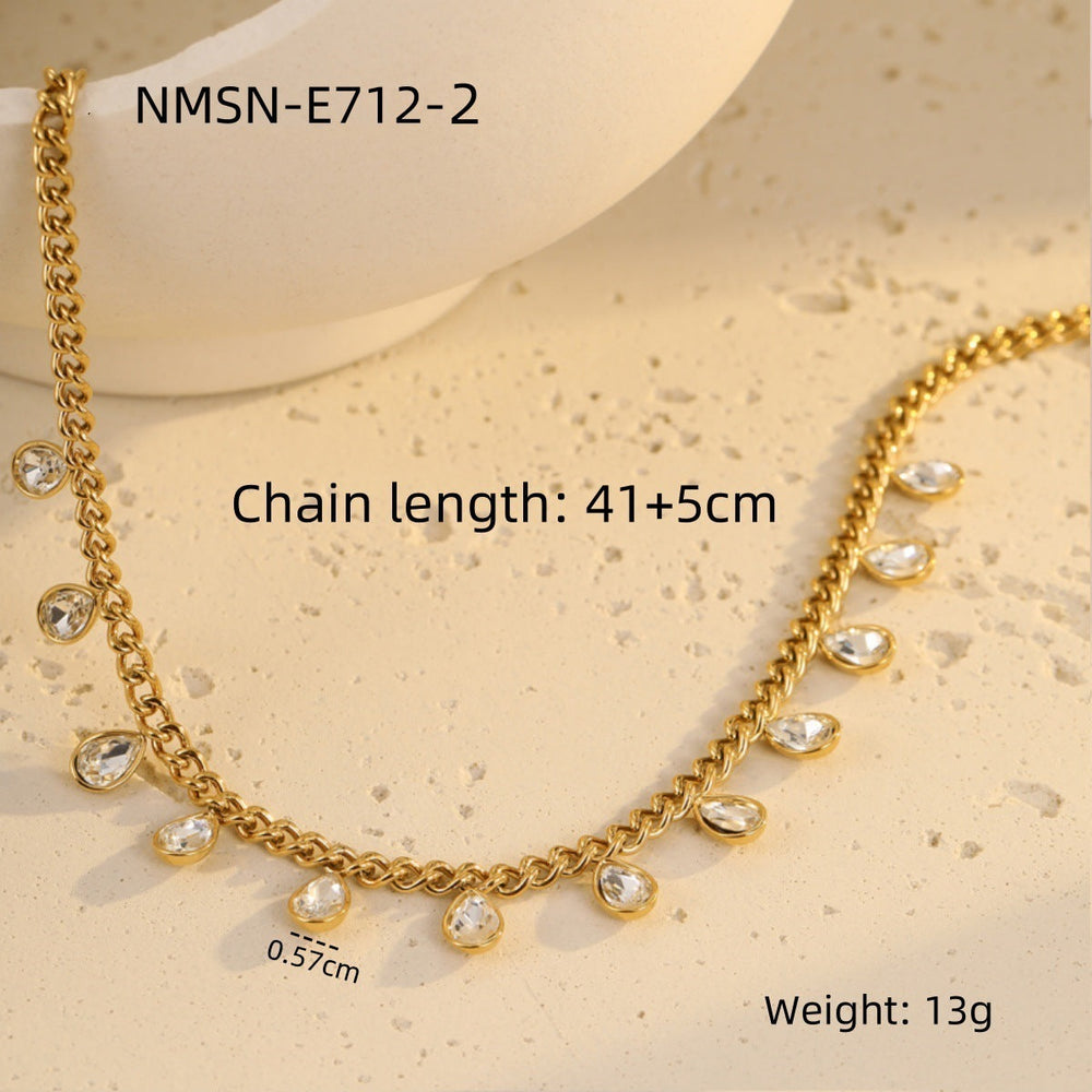 Classic Stainless Steel Color Rhinestone Tassel Necklace Women Twin Titanium Steel Clavicle Chain Jewelry
