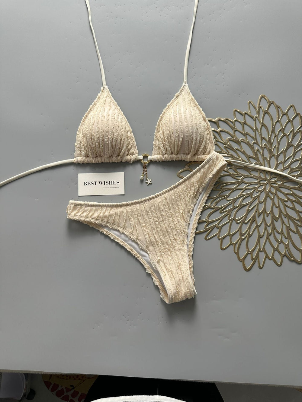 Fresh Hard Texture Cloth Drawstring Tied Swimsuit Bikini