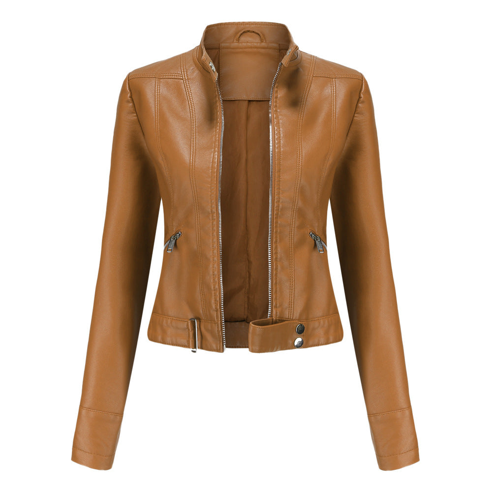 New Leather Coat Women Short Jacket Spring Autumn Stand Collar Lady Leather Jacket Women Clothing Thin Leather Coat